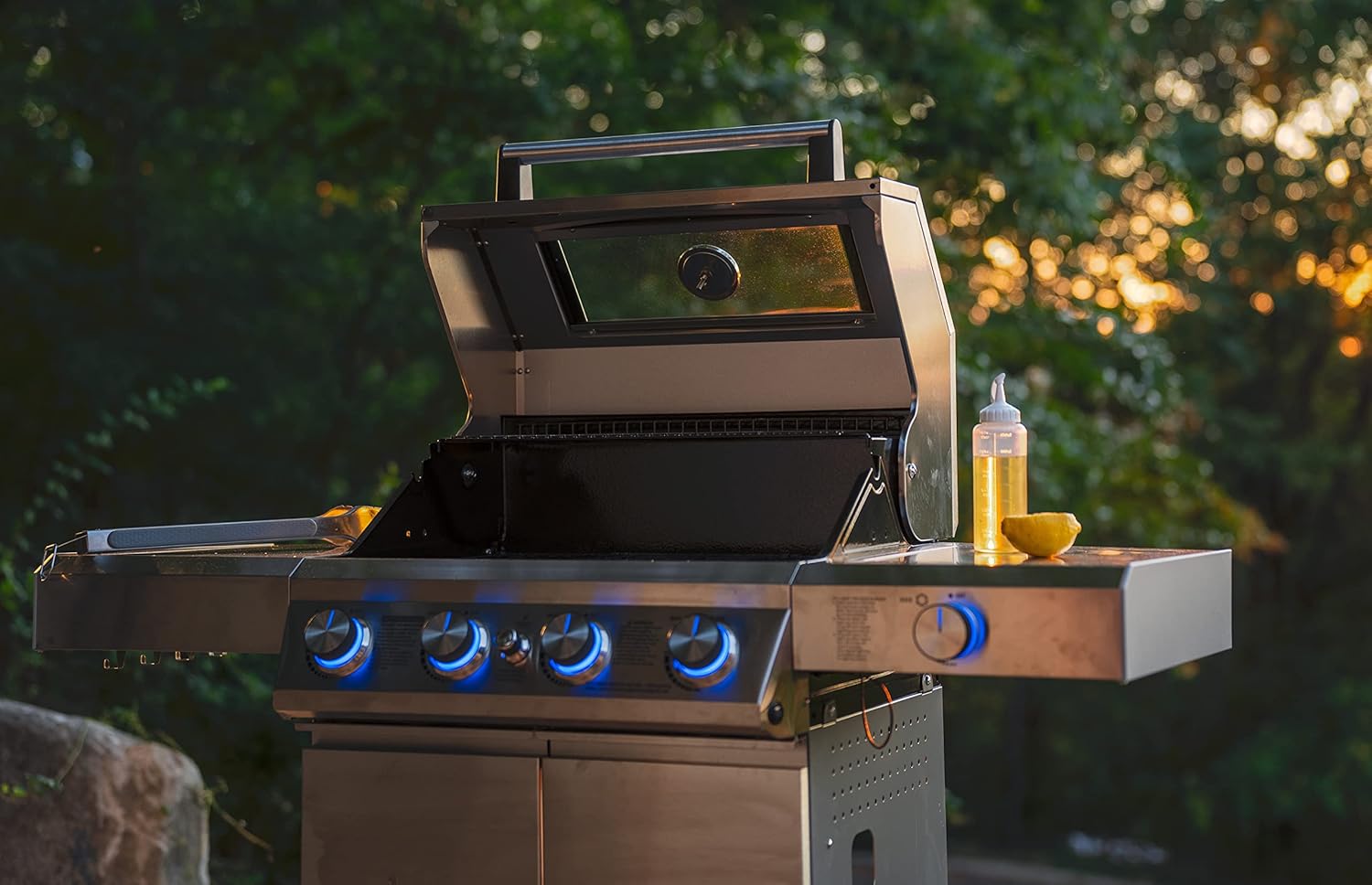 Monument Grills Larger 4-Burner Propane Gas Grills BBQ Stainless Steel Heavy-Duty Cabinet Style with BBQ Cover