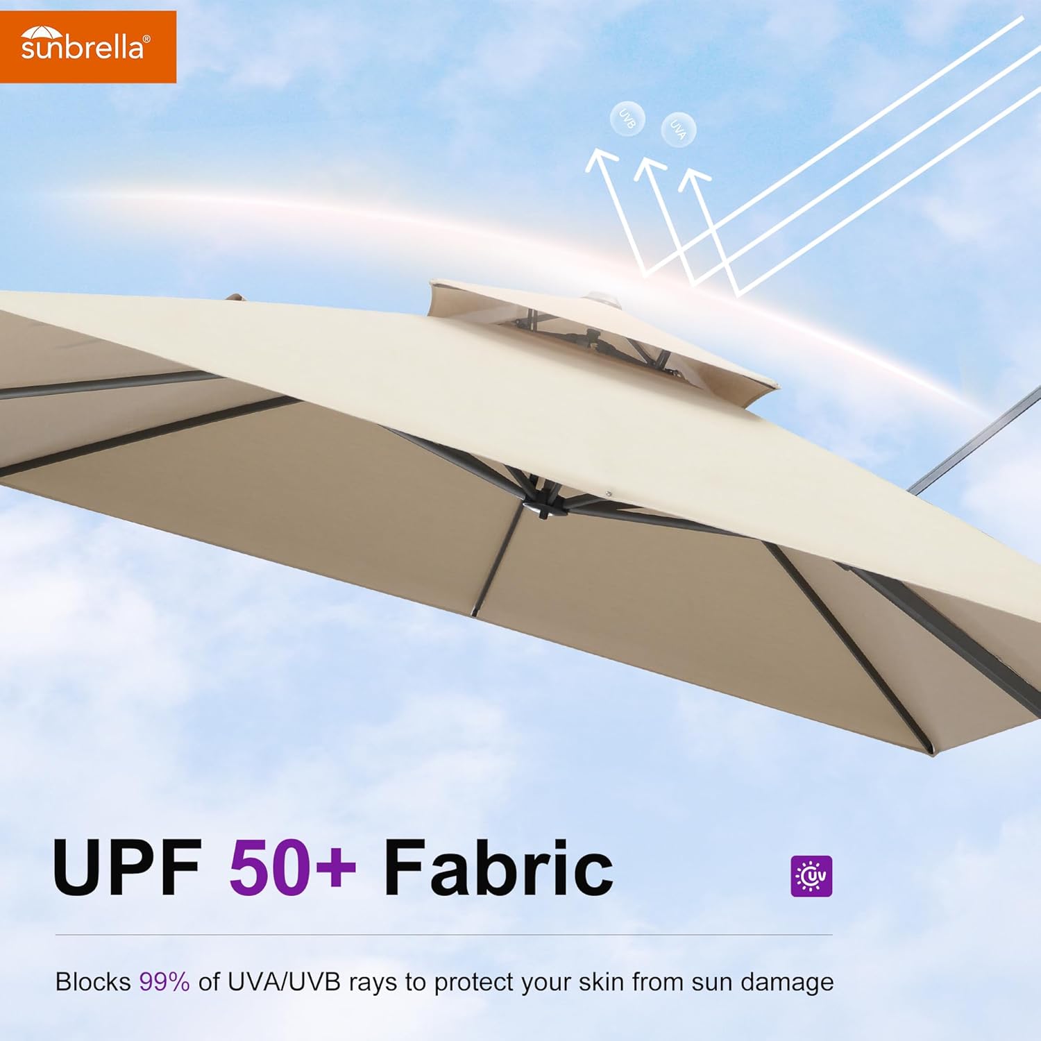 PURPLE LEAF Cantilever Umbrella 12FT Outdoor Large Heavy Duty Double Top Offset Hanging 360° Rotation Square Umbrella for Garden Patio Deck Pool Backyard Spectrum Sand