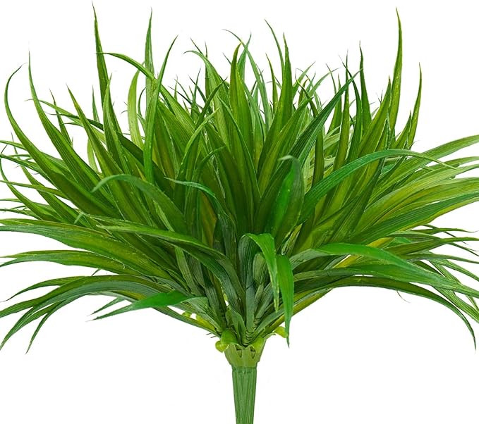 6Pcs Artificial Grass Fake Plants 17.3in 16 Leaves Outdoor Fake Grass UV Resistant Greenery Plastic Plants for Home Window Garden Office Patio Hanging Planter Pathway Front Porch Décor