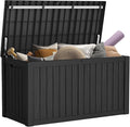 Mars Villa 150 Gallon Outdoor Storage Box Waterproof, Large Resin Deck Box for Outdoor Patio Furniture Cushions, Pool Supplies, Garden Tools, with Hydraulic Hinge, UV-Resistant and Weatherproof, Black