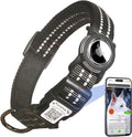 Reflective Dog Collar with Apple AirTag Holder & QR Code Pet ID Tag,Soft Nylon Adjustable Dog Tracker Collar with Safety Lock for Medium Dogs(Black, M)