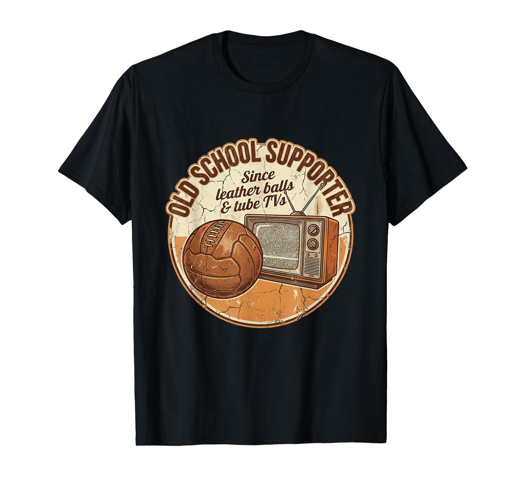 Old School Soccer Supporter Leather Ball Tv T-Shirt - Graphic Print Unisex