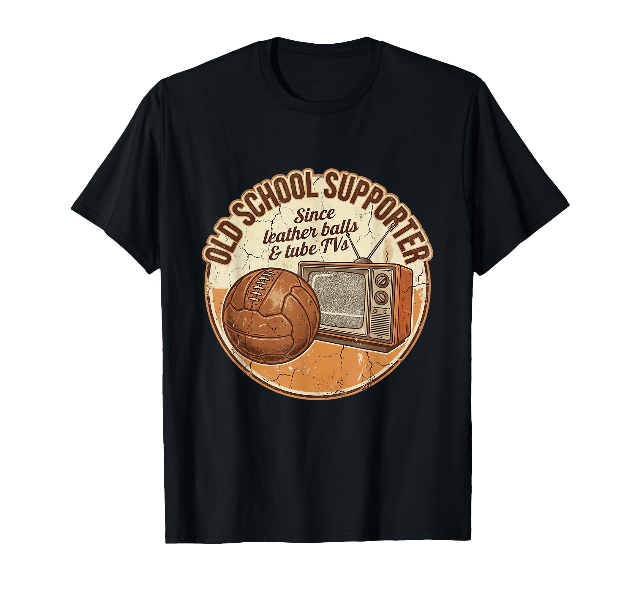 Old School Soccer Supporter Leather Ball T-Shirt - Novelty Apparel Unisex