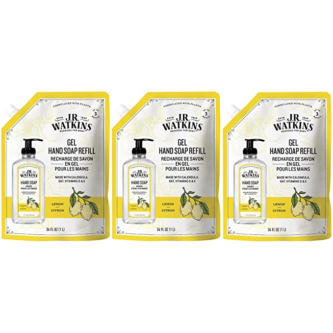 J.R. Watkins Lemon Hand Soap Gel Refill, Pack of 3, 34 FL OZ Each