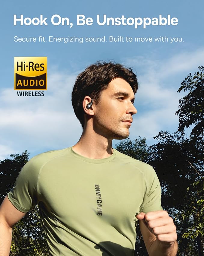 Baseus Eli Sport 2 Open-Ear Headphones Wireless Earbuds,Secure Earhook Sport Design,Ultra-Comfort,4-Mic Clear Calls, IP57 Waterproof,45H Play, Bluetooth 6.0 Earhook Fit Running Workout Gym -White