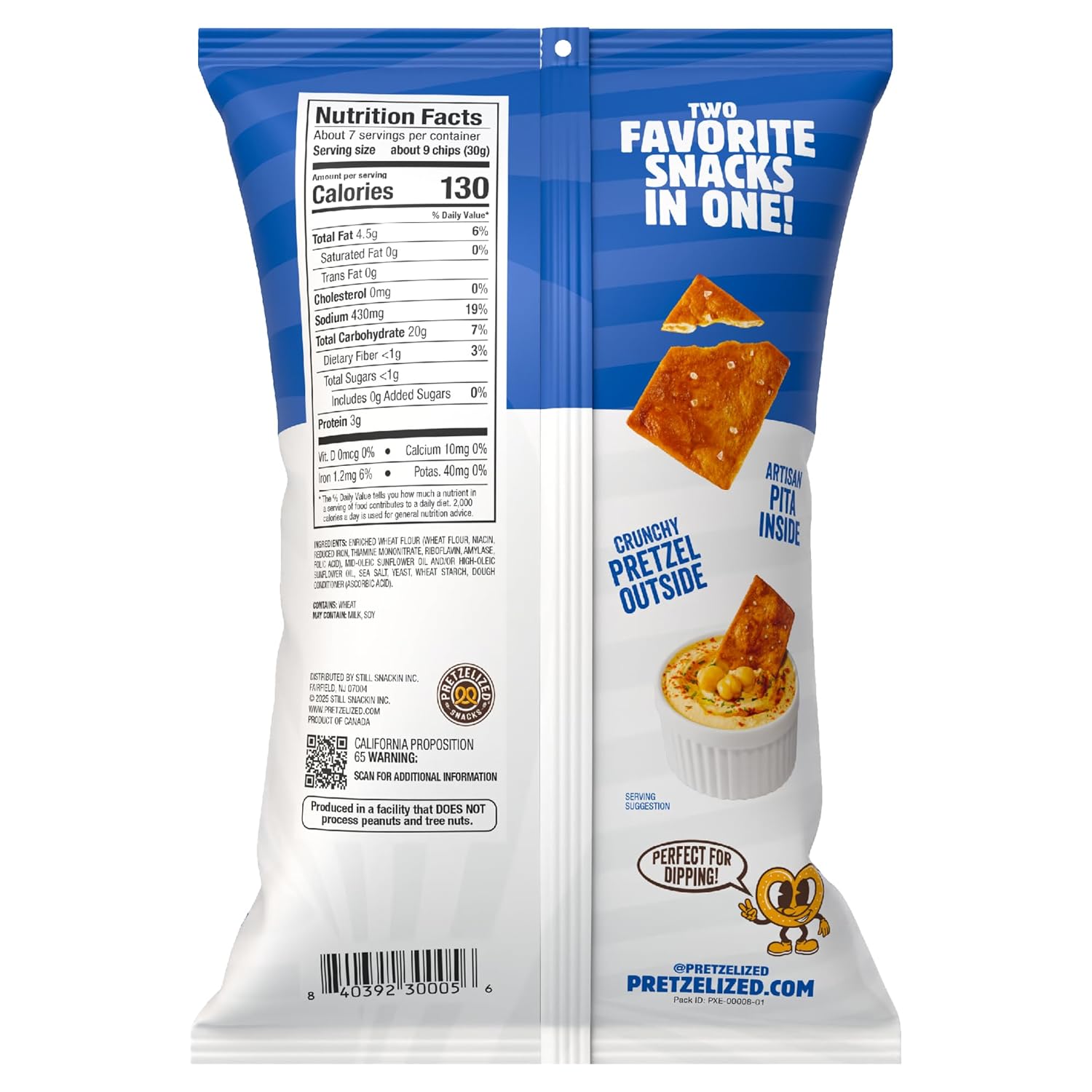 Pretzelized Pita Chips, Sea Salt, 7 oz (Case of 12)