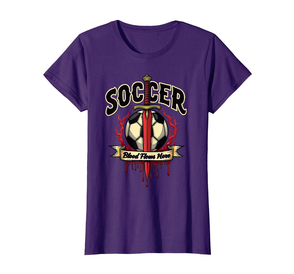 Soccer Blood Flows Here Passionate Fan T-Shirt - Novelty Apparel for Adults