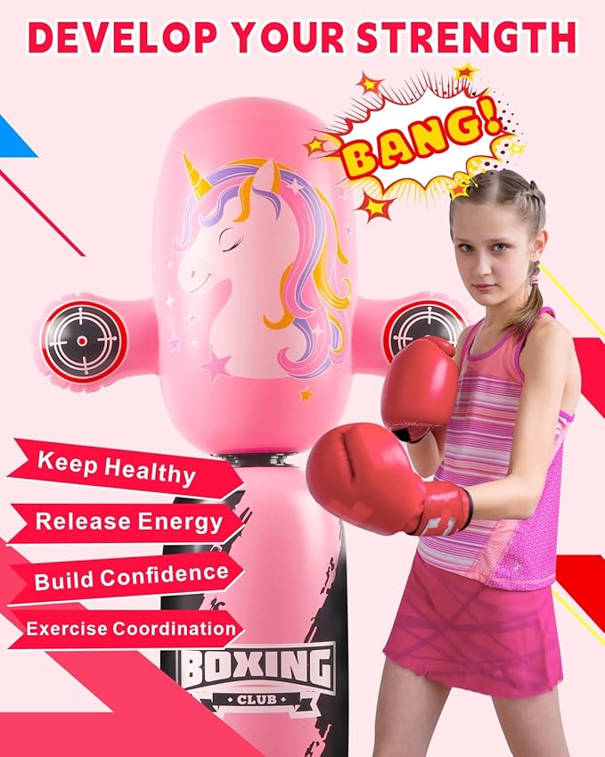 Punching Bag for Kids,New Upgraded 360°Rotating Kids Punching Bag,Inflatable Boxing Bag Toy for Boys Girls, Christmas Birthday Gift for Kids Age 3-12