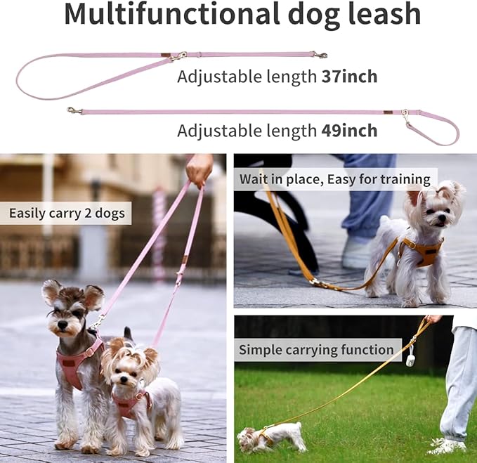 Puppytie No Pull XXS Puppy Harness with Multifunction Dog Leash,Soft Adjustable No Choke Escape Proof Pet Harness Vest,Light Purple,XXS