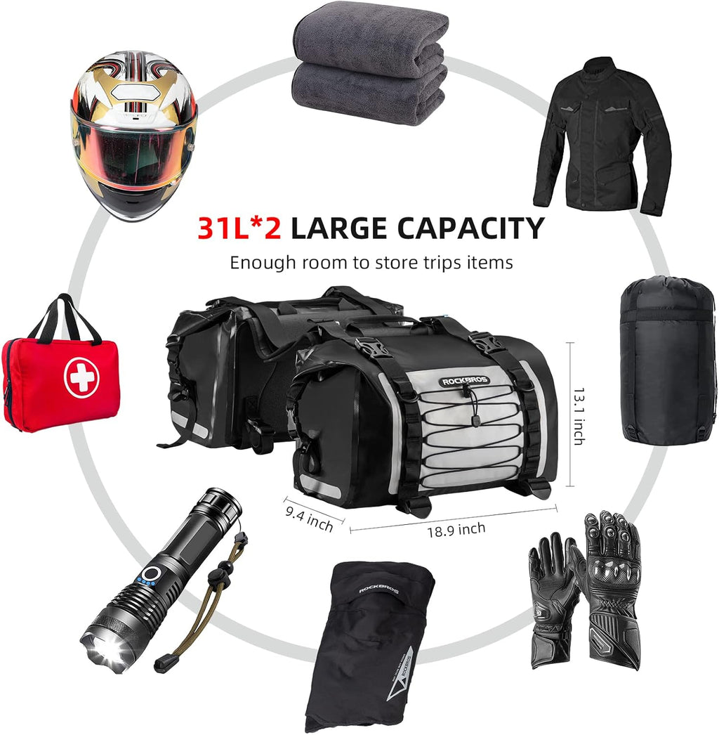 ROCKBROS 60L Waterproof Motorcycle Saddle Bags Durable Removable 2 PCS