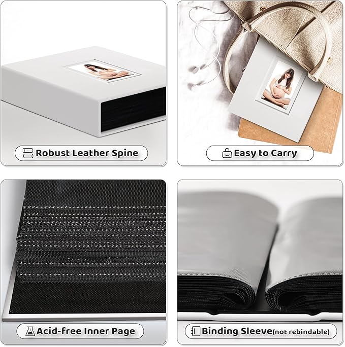 Popotop Photo Album 4x6 100 Pockets with Leather Hardcover Cover, Small Photo Album Holder Book with 50Pcs Pages for Family Travel Wedding Baby Gifts