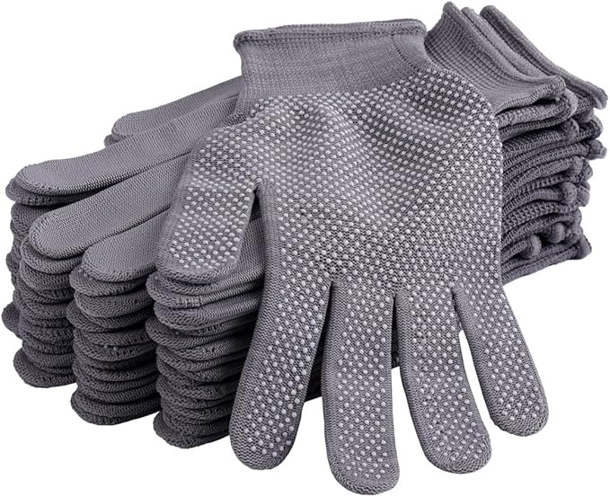 24Pcs Work Gloves Anti-slip Knitted Stretchy Cloth Glove Thin Moist Glove Liners