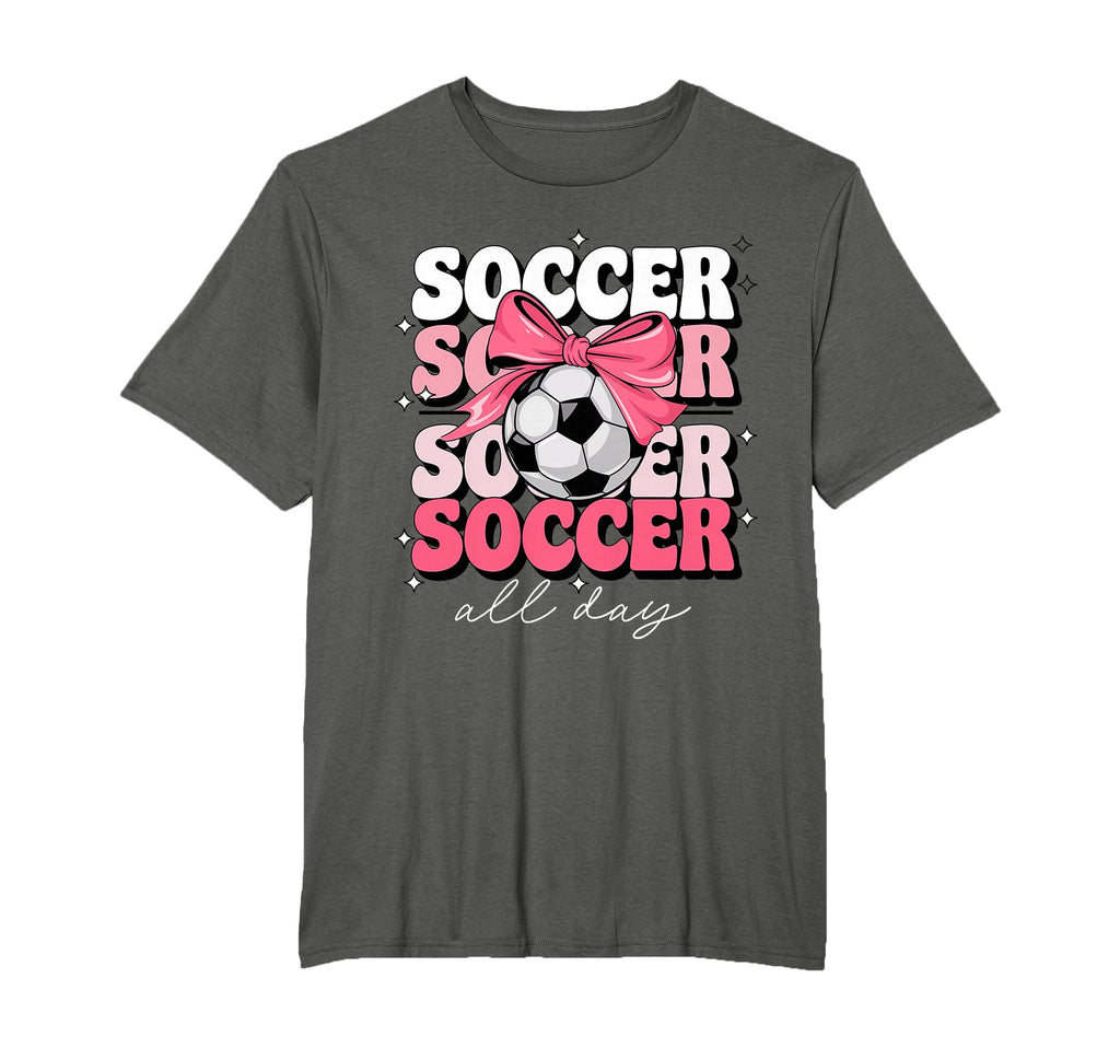 Groovy Soccer Coquette Bow Soccer T-Shirt - Casual Everyday Wear Men Women