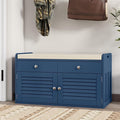 Shoe Storage Bench with 2 Drawers & 2 Doors, Entryway Bench with Cushion, 2 Adjustable Shelves, Shoe Cabinet for Entryway, Living Room, Hallway, Mudroom, Bedroom, Blue