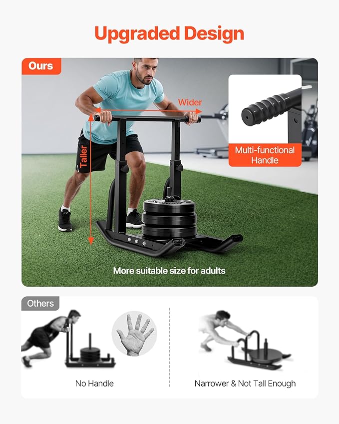 VEVOR Weight Sled, Steel Power Sled, Fitness Training Sleds for Athletic Exercise Speed Improvement, Workout Equipment with Adjustable Height Handle