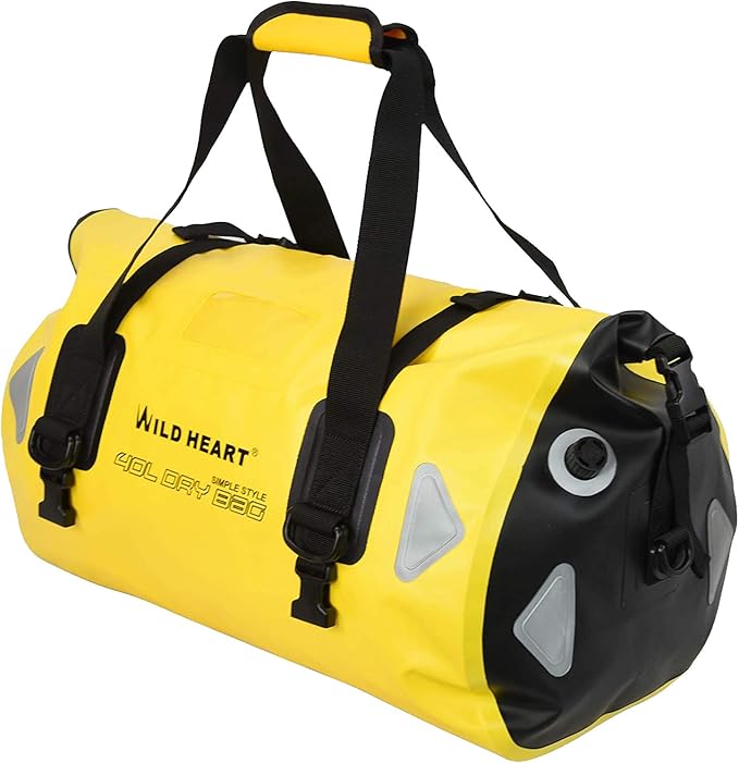 WILD HEART Waterproof Motorcycle Duffel Bag PVC500D Double-bottom With Rope Straps and Inner Pocket 40L 66L 100L for Kayaking, Camping, Boating,Motorcycle