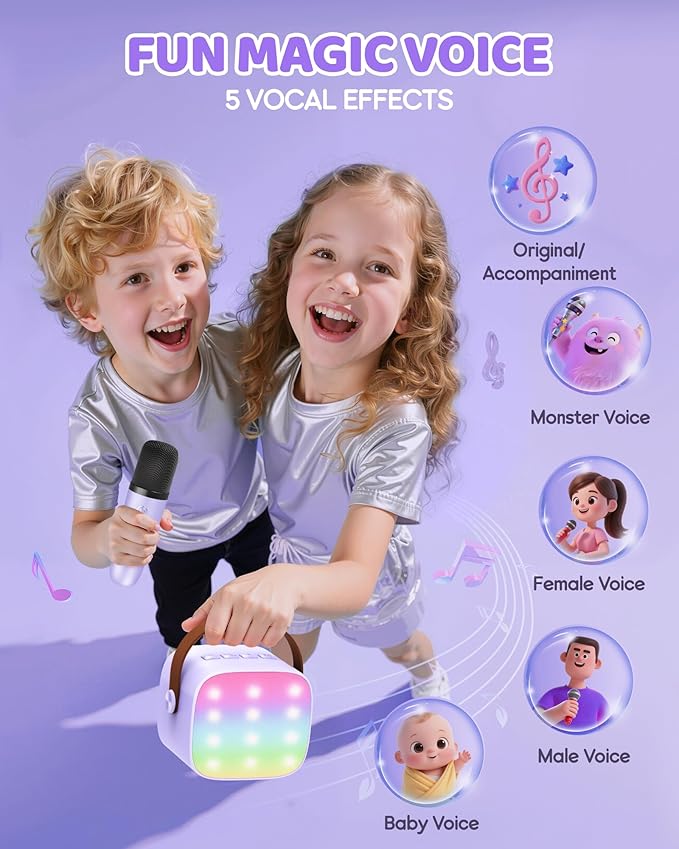 YLL Mini Karaoke Machine for Kids Adults: Portable Loud Speaker with 4 Wireless Microphones -Most Popular Birthday Party Gifts for Girls Boys 3, 4, 5, 6, 7, 8, 9, 10+ Year Old Toys(Purple)