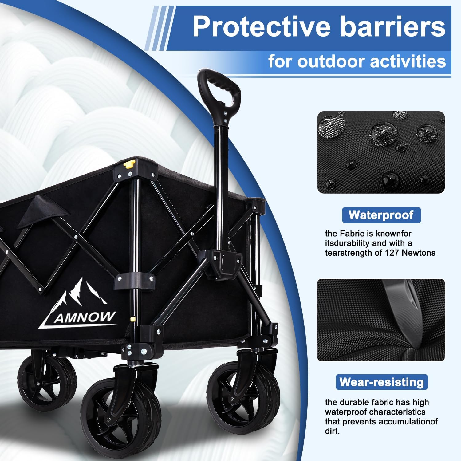Collapsible Wagon Cart with Wheels Foldable, Folding Wagons Carts with Silent Universal Wheels, Large Grocery Cart On Wheels, Heavy Duty Utility Wagon for Shopping Beach Sports Fishing Camping, 150L