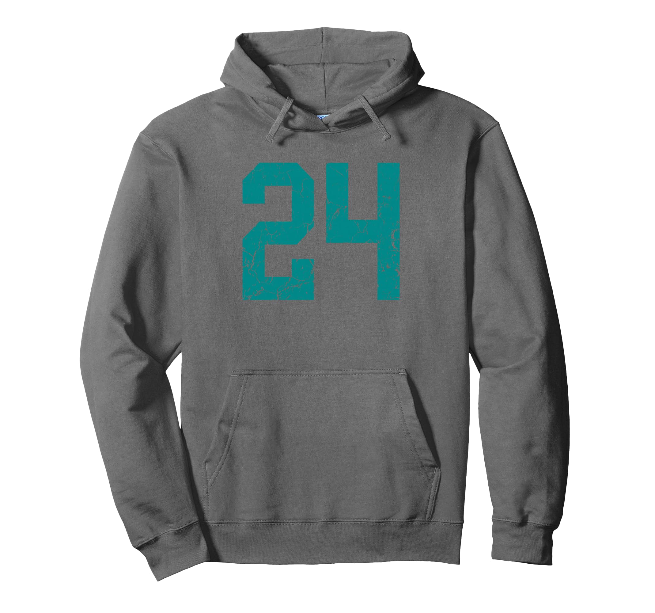 Distressed Teal Number 24 Jersey Hoodie - Streetwear Style for Adults