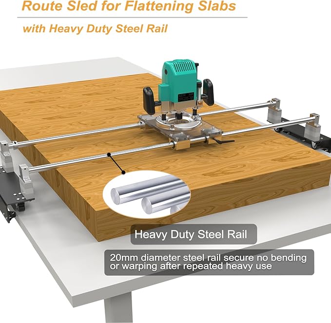 Router Sled, Slab Flattening Jig, DIY Woodworking Router Sled for Flattening Slabs with Height Adjustable (L-Carriages, Steel and Aluminum, 48 Inches)