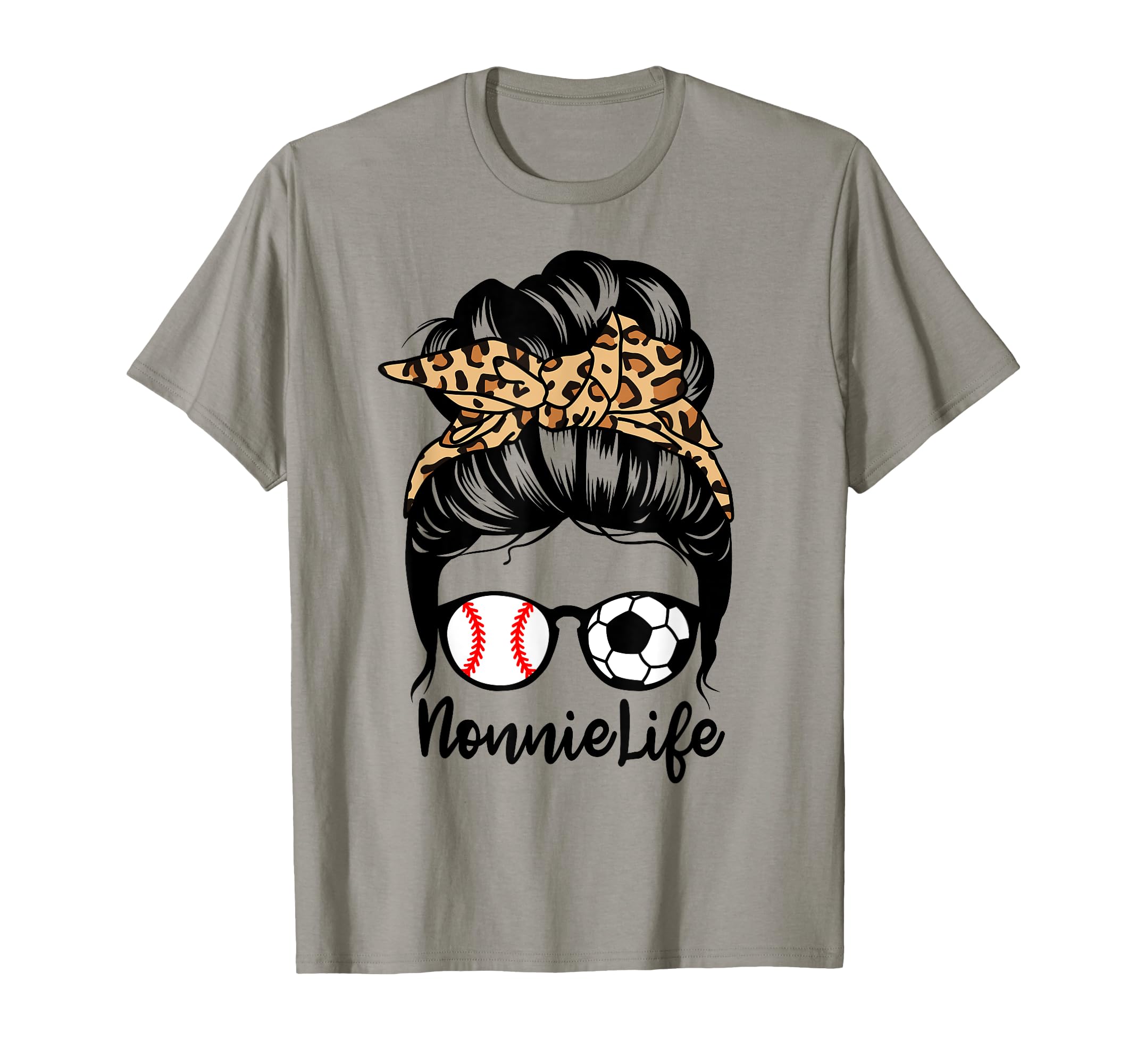 Nonnie Life Messy Bun Hair Funny Soccer T-Shirt - Unique Graphic Men Women