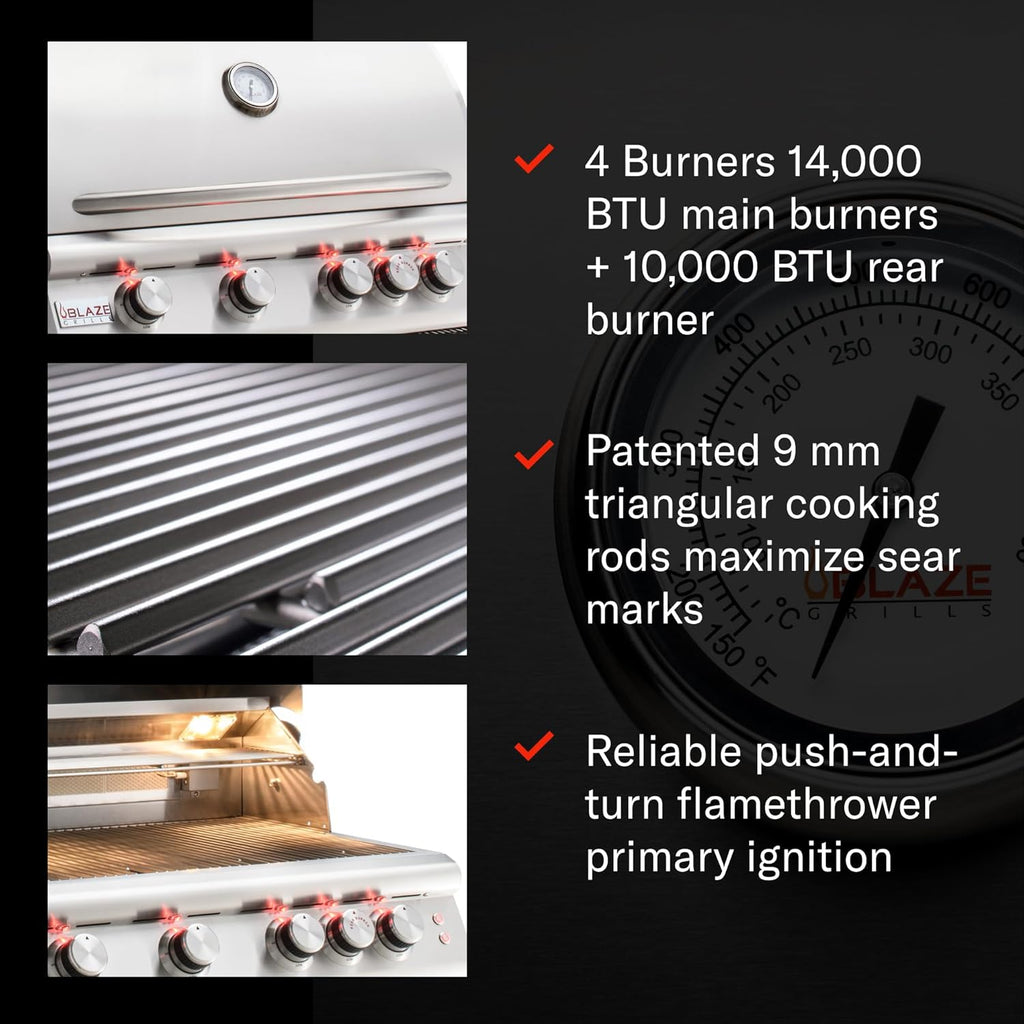 Blaze Premium LTE Built-in Propane Gas Grill | 40-Inch 5-Burner BBQ with Rear Infrared Burner & Grill Lights | 304 Stainless Steel Construction BLZ-5LTE2-LP
