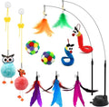 4-in-1 Interactive Cat Toys Set with Suction Cup Wand, Hanging Cat Toys, Fishing Pole Cat Wand & Kitten Balls- Includes Variety Replaceable Worms, Feathers for Indoor Bored Cats for Exercise