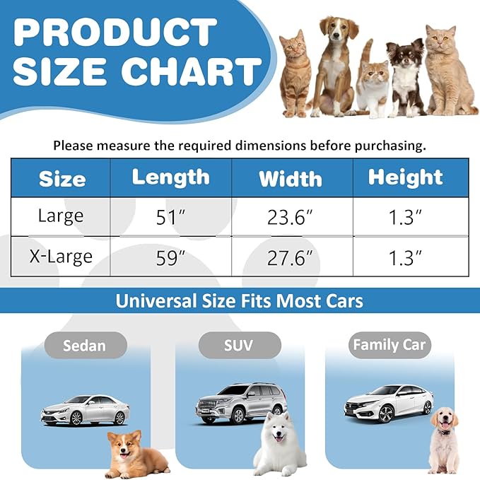 VClife Dog Bed Mat for Car Backseat Extender, Anti Slip Plaid Pet Bed Mat for Car Backseat Extender, Furry Dog Sofa Couch Cover, Washable Travel Dogs Bed for Cars, SUV, Small Truck, 59"×27.6"
