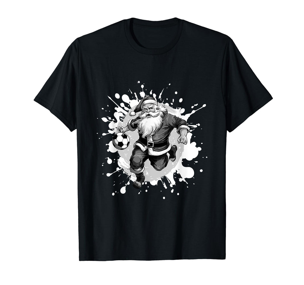 Santa Playing Soccer Funny Chrismtas T-Shirt - Fun Novelty Design Men Women