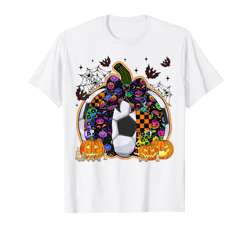 Pumpkin Soccer Bow Happy Halloween T-Shirt - Fun Novelty Design Unisex