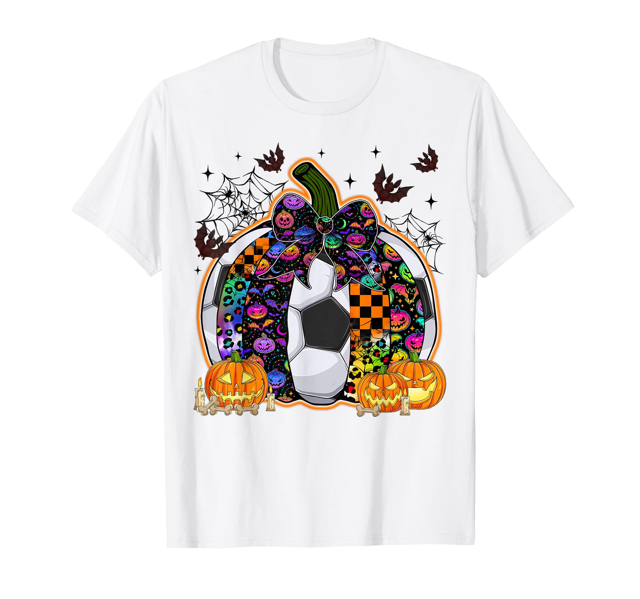 Pumpkin Soccer Bow Happy Halloween T-Shirt - Fun Novelty Design Unisex