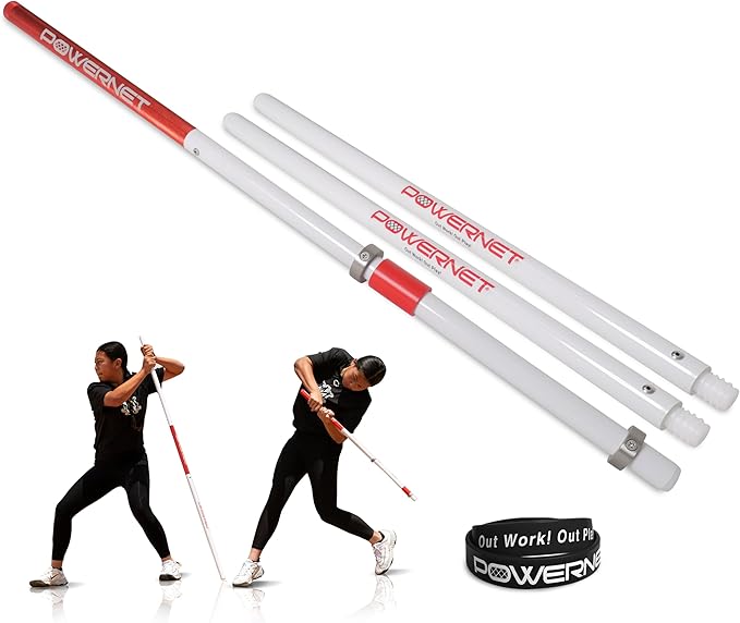 PowerNet Combo PVC/Click Stick Softball & Baseball Swing Trainer, Interchangeable Baseball Hitting Trainer, PVC Training Bat for Drills, Bat Speed Training Equipment