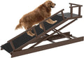 6 Level Height Adjustable Dog Ramp for Bed, Couch 65" Foldable Pet Ramp with Non-Slip Mat，DIY Glow Strips & Rest Platform Heavy Duty Dog Stairs for Large Dogs up to 200Lbs ，Brown