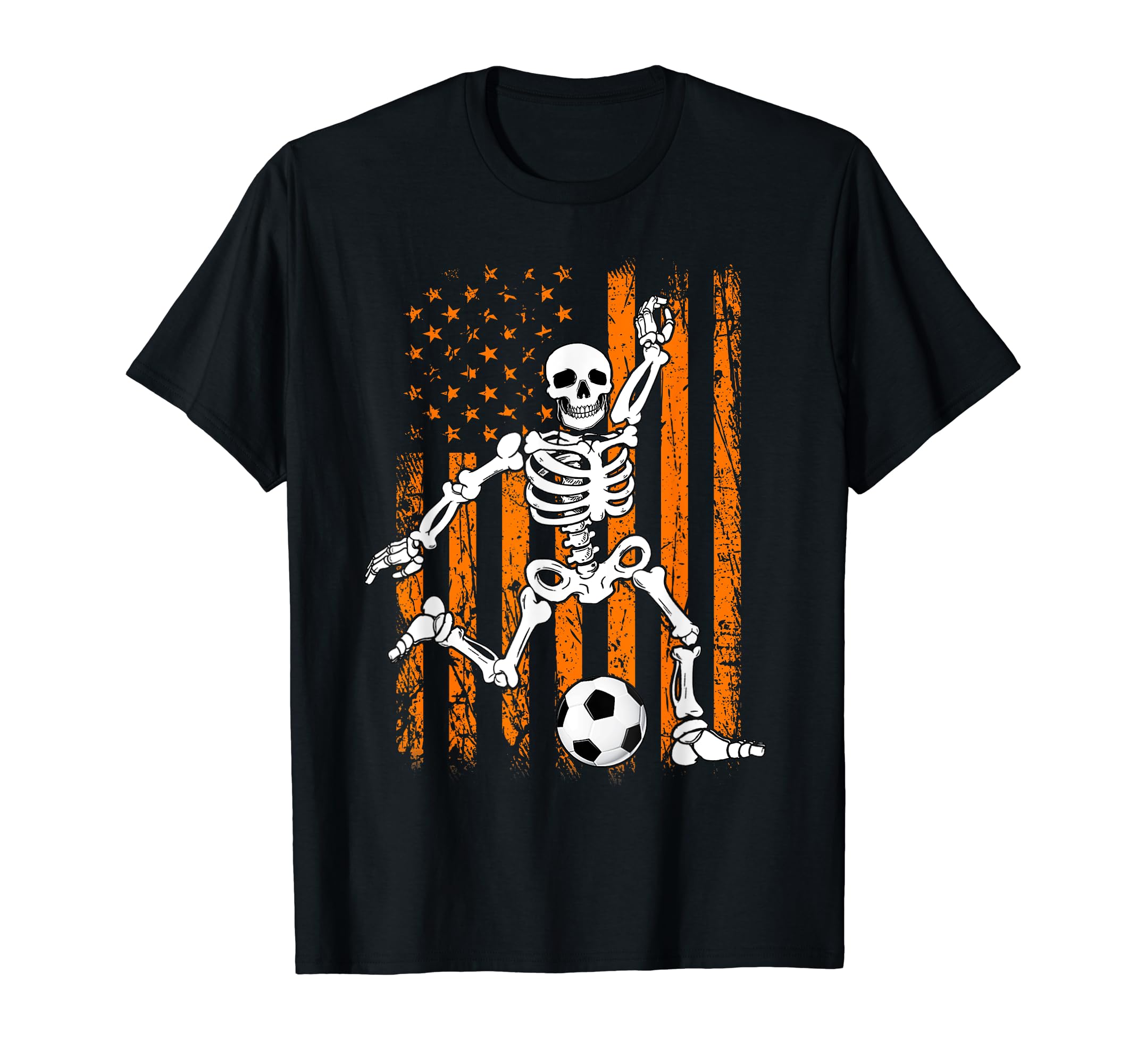 Skeleton Playing Soccer Usa Flag T-Shirt - Custom Art Print Men Women
