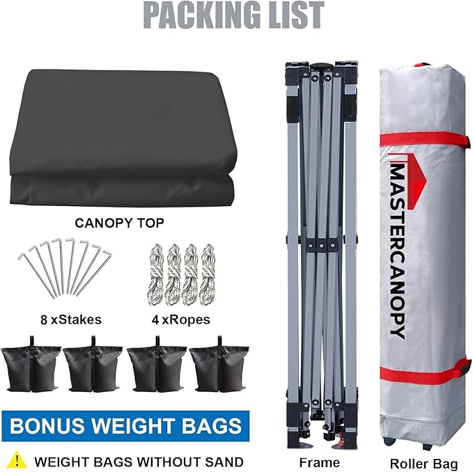 MASTERCANOPY Durable Pop-up Canopy Tent with Roller Bag (8x8, Dark Grey)