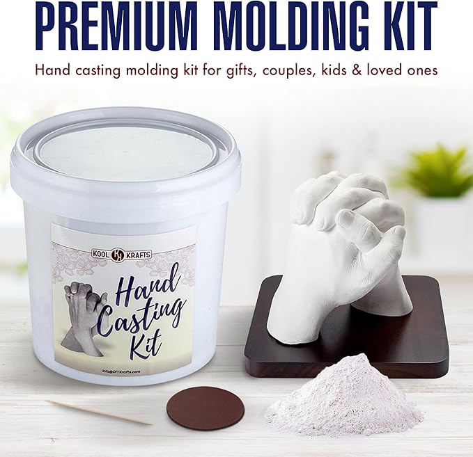 Hand Casting Kit for Couples, DIY Plaster Statue Molding Kit, Wooden Mahogany Base DIY Hand Mold Kit, Anniversary for Men, Women, Wedding Gift, Mother's Day Gifts for Wife, Valentine's Day Gift