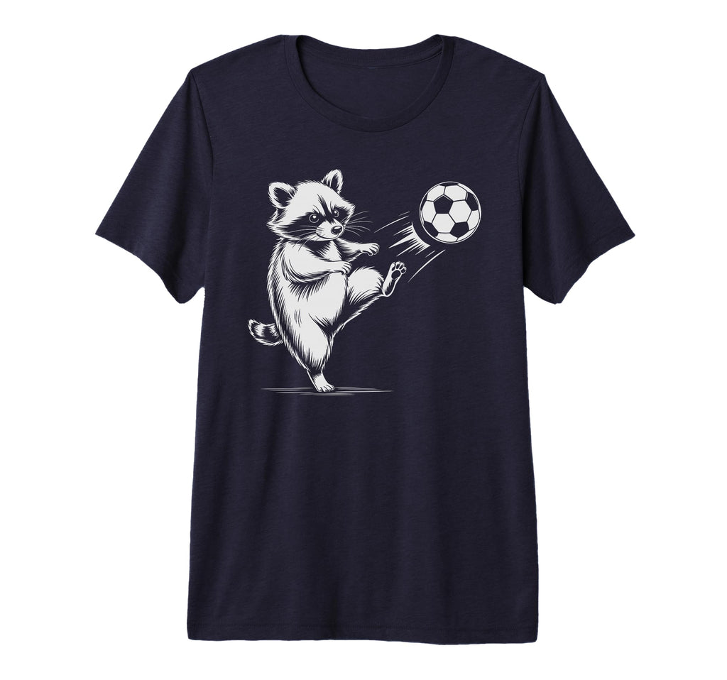 Kawaii Soccer Ball Raccoon Kicking T-Shirt - Aesthetic Graphic Men Women