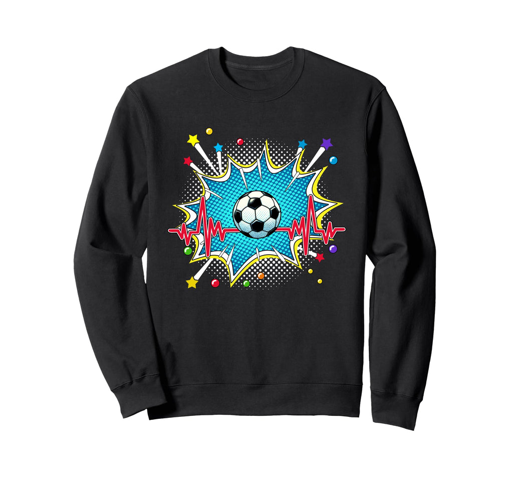 Soccer Pop Art Comic Heartbeat Sweatshirt - Fun Novelty Design Men Women