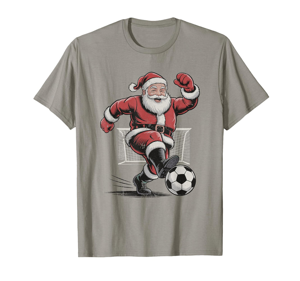 Santa Playing Soccer 90S Holiday T-Shirt - Custom Art Print Unisex