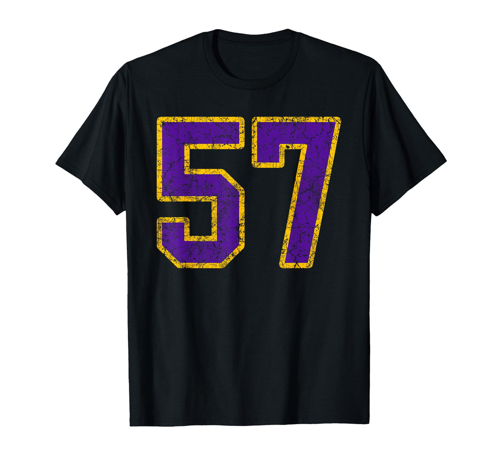 Purple Gold Number 57 Jersey Player T-Shirt - Graphic Print Men Women