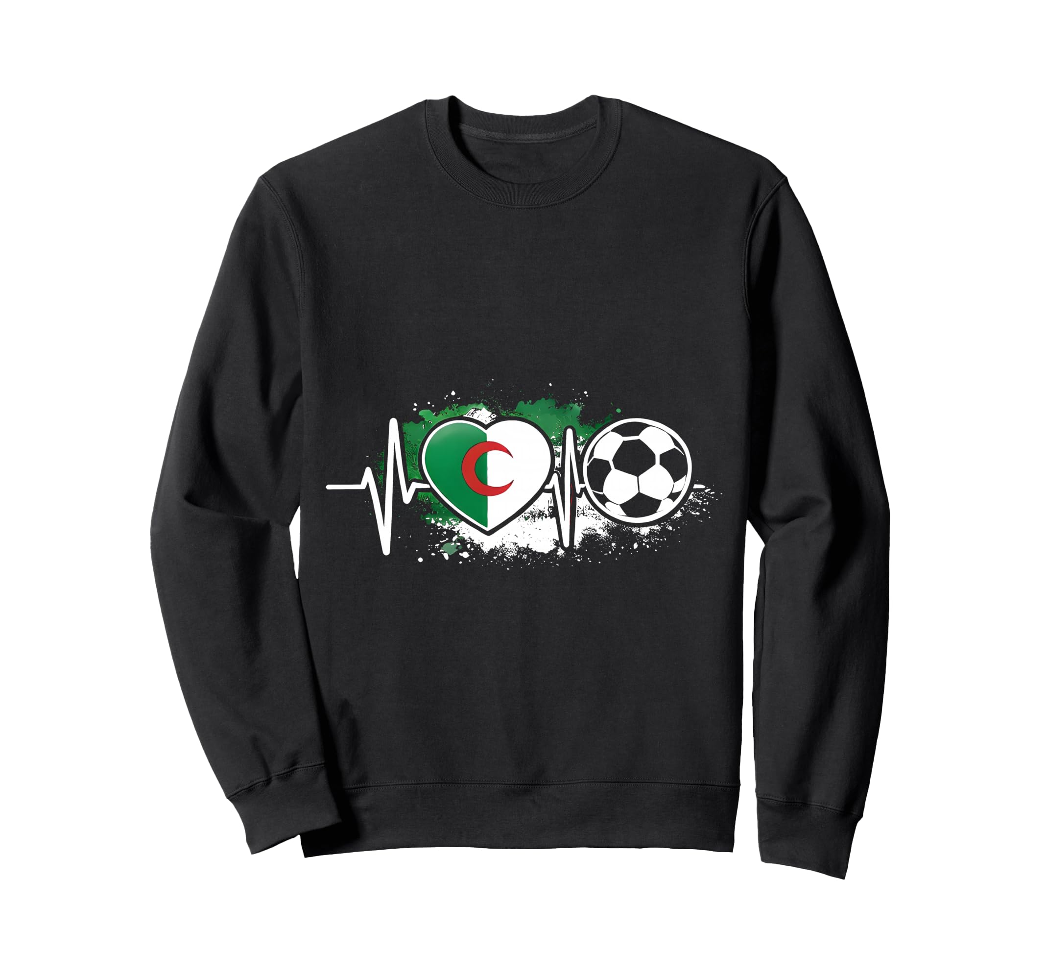 Algerian Soccer Heartbeat Flag Sweatshirt - Graphic Print Men Women