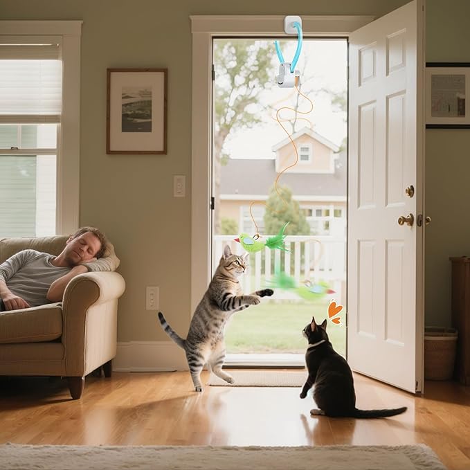 Interactive Cat Toys for Indoor Cats Automatic Electric Flying Bird Feather Mouse Toy - Best Kitten & Adult Cat Enrichment Mouse cat Toy Hanging Electric Kitty Toys for Bored Cats（Blue）