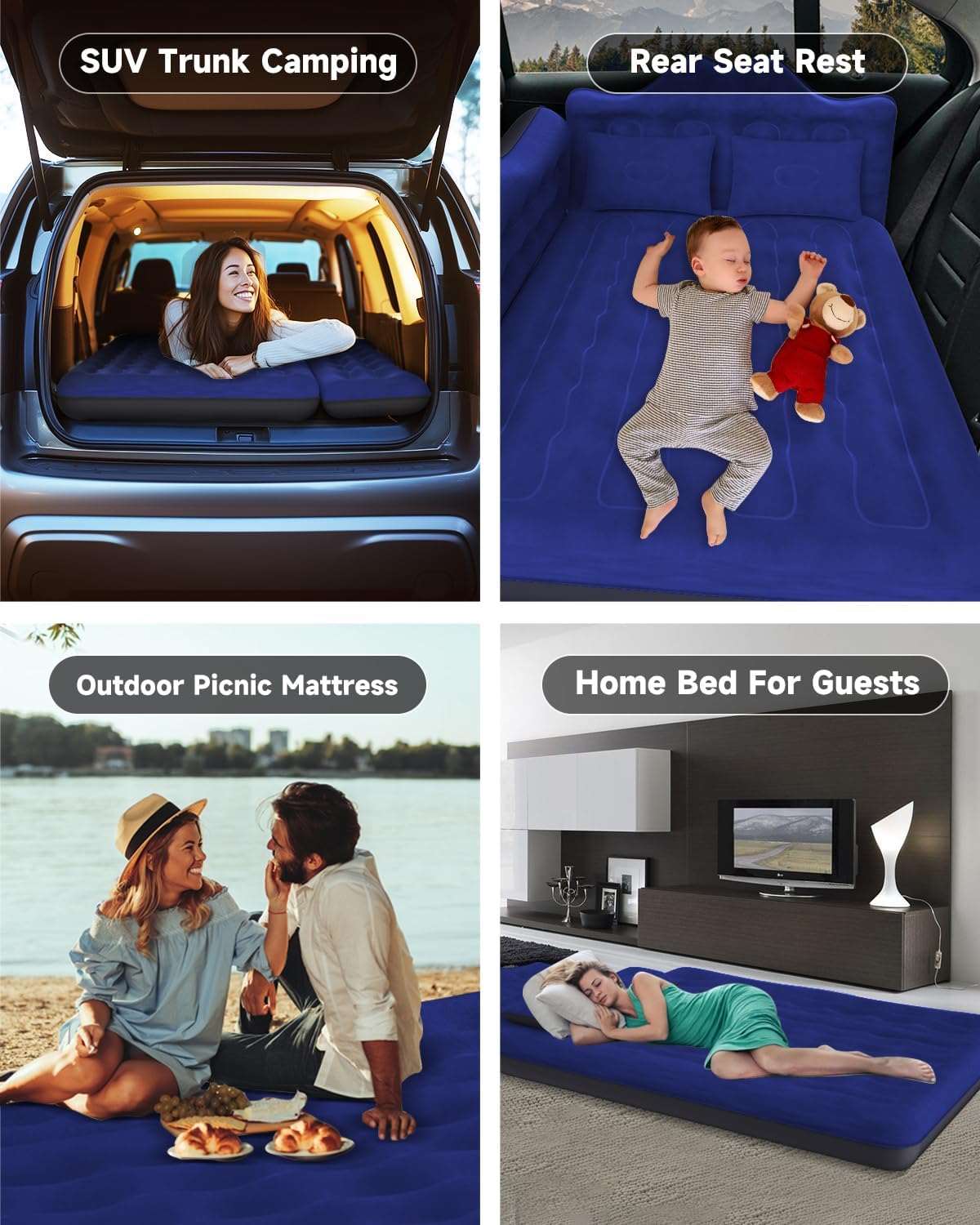 Umbrauto 29.53in/75cm Wide Car Air Mattress Inflatable SUV, Truck & Van Back Seat Camping Bed with Pump & Pillows, Navy