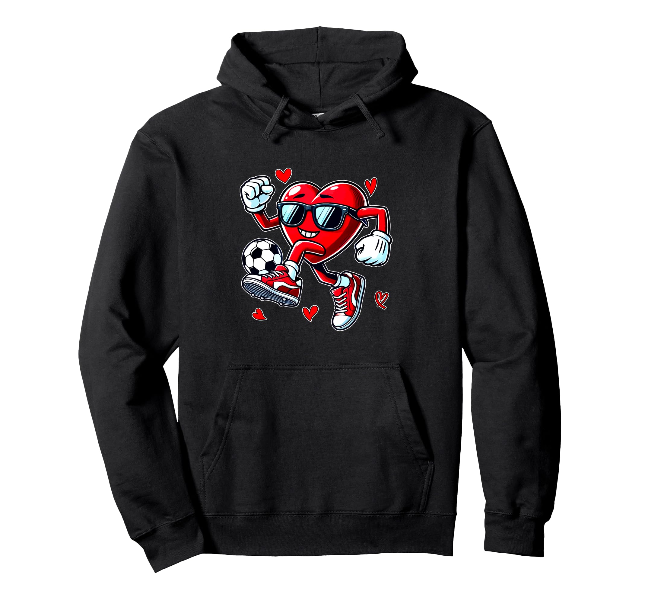 Valentine Heart Sunglasses Playing Soccer Hoodie - Graphic Print Men Women