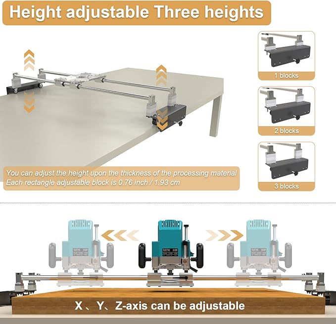 Router Sled, Slab Flattening Jig, DIY Woodworking Router Sled for Flattening Slabs with Height Adjustable (L-Carriages, Steel and Aluminum, 48 Inches)