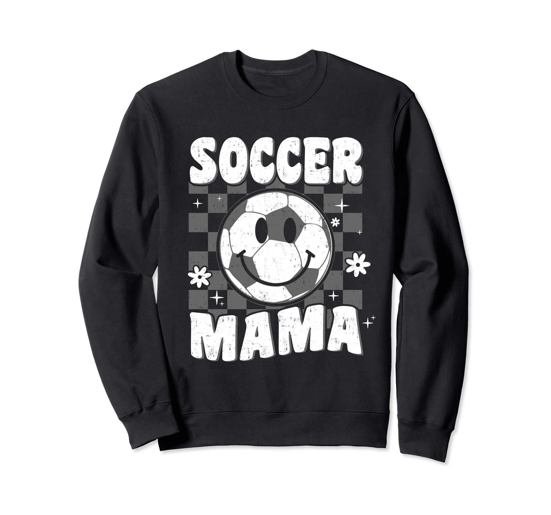 Groovy Checkered Soccer Mama Soccer Sweatshirt - Trendy Graphic for Adults