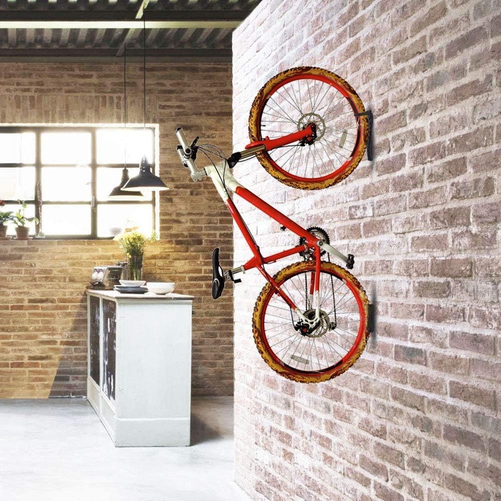 Dirza Bike Wall Mount Rack with Tire Tray - Vertical Bike Storage Rack for Indoor,Garage,Shed - Easy to install - Great for Hanging Road,Mountain or Hybrid Bikes - Screws Included - 2 Pack