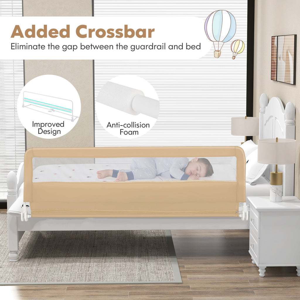 71 Inch Extra Long Swing Down Bed Guardrail with Safety Straps-Beige