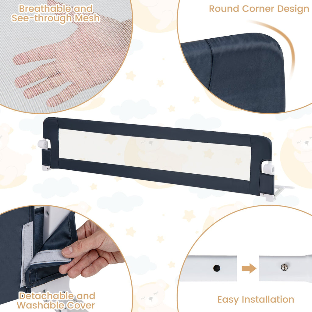 71-Inch Foldable Bed Rail Swing Down Baby Bed Guard Rail with Adjustable Safety Strap-Blue