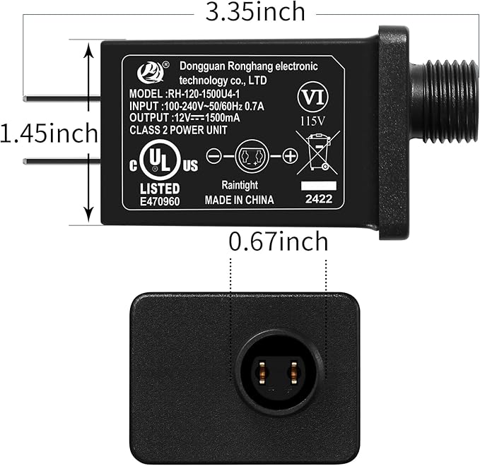 Replacement 12V 1.5A Class 2 Power Supply Adapter for Yard Inflatables